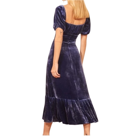 Reformation Suzzane Velvet Blue Dress - Picture 3 of 9